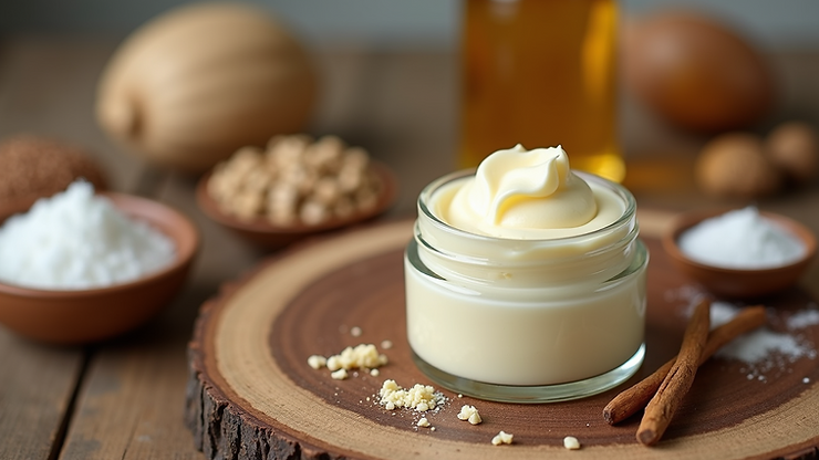 A jar of tallow whipped face cream showcasing its creamy texture